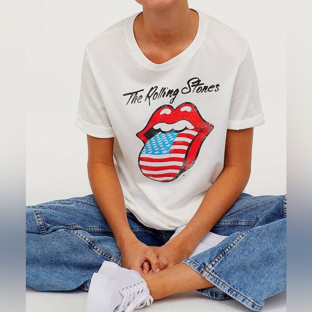 H&M Divided The Rolling Stones Red White Blue American Flag T-Shirt